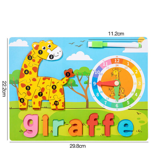 Wooden 3D Puzzle Sorting & Drawing Board with Clock