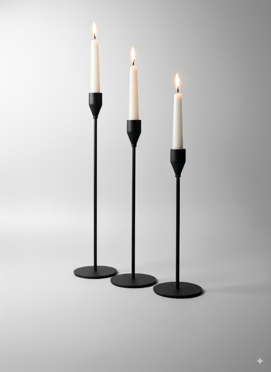 Black Metal Candle Stand Set of 3 – Elegant Accent for Modern & Classic Decor