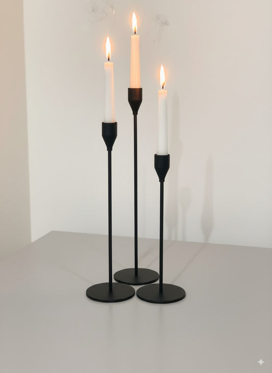 Black Metal Candle Stand Set of 3 – Elegant Accent for Modern & Classic Decor
