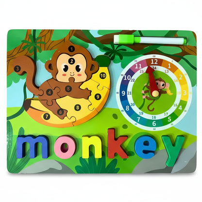 Wooden 3D Puzzle Sorting & Drawing Board with Clock