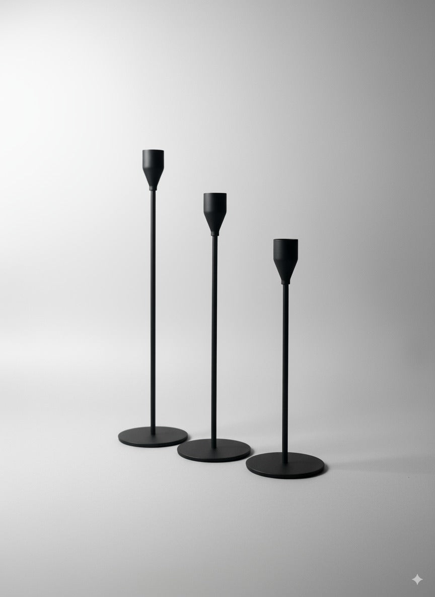Black Metal Candle Stand Set of 3 – Elegant Accent for Modern & Classic Decor