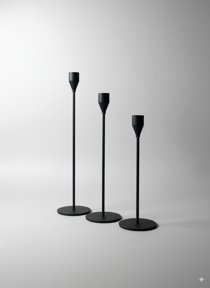 Black Metal Candle Stand Set of 3 – Elegant Accent for Modern & Classic Decor