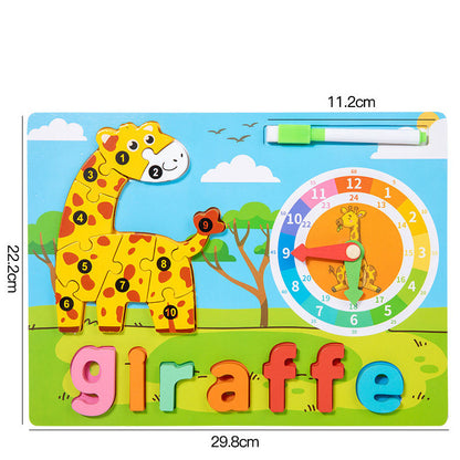 Wooden 3D Puzzle Sorting & Drawing Board with Clock