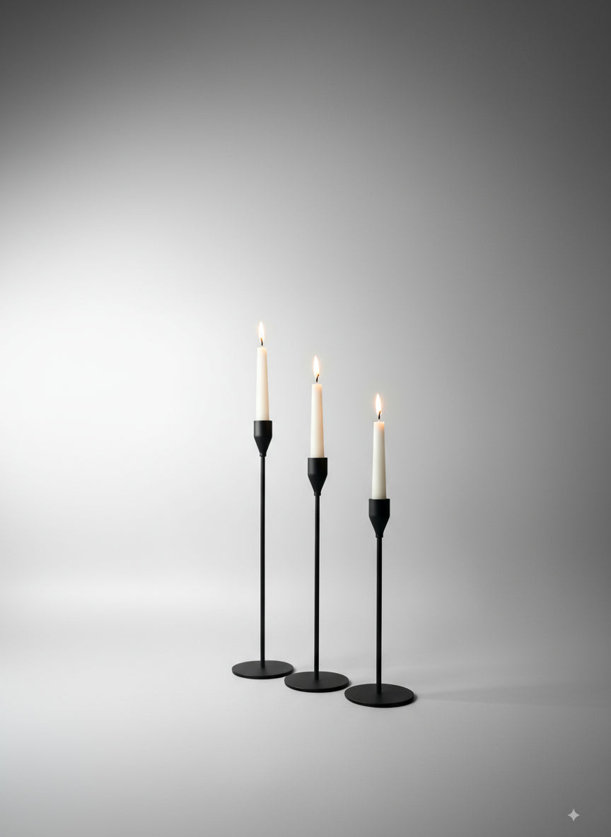 Black Metal Candle Stand Set of 3 – Elegant Accent for Modern & Classic Decor