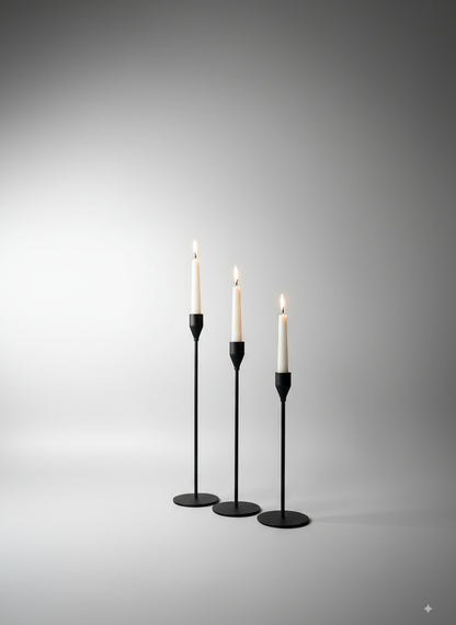 Black Metal Candle Stand Set of 3 – Elegant Accent for Modern & Classic Decor