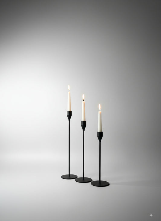 Black Metal Candle Stand Set of 3 – Elegant Accent for Modern & Classic Decor