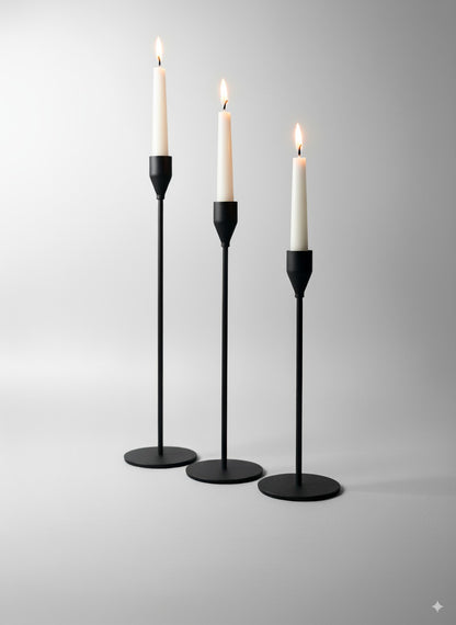 Black Metal Candle Stand Set of 3 – Elegant Accent for Modern & Classic Decor