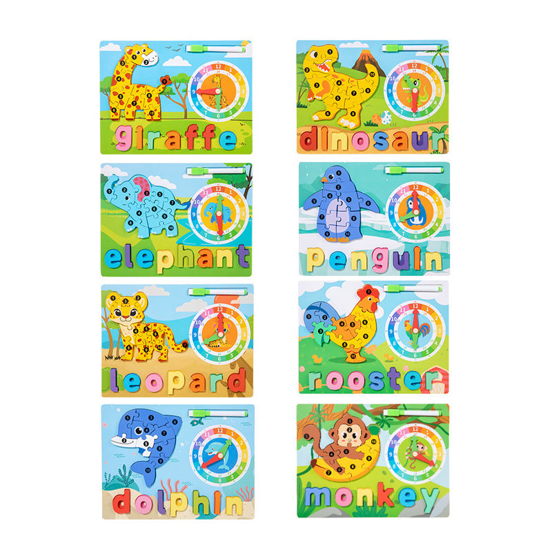 Wooden 3D Puzzle Sorting & Drawing Board with Clock